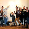 Emmanuel Debruyne and his Louvain La Neuve University research students in front of the graphic representation of the Cavell Network